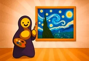 Brush Duel artwork showing a colorful painter holding a brush beside a framed picture