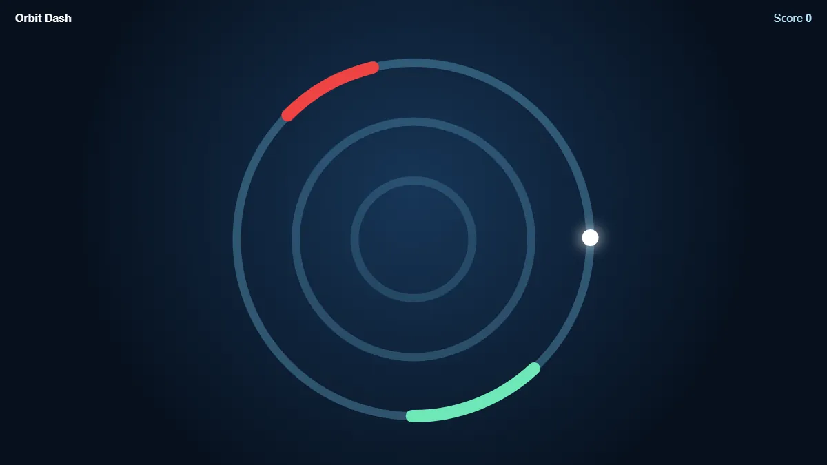 Actual Orbit Dash gameplay with a white spark approaching a ring opening and red hazard
