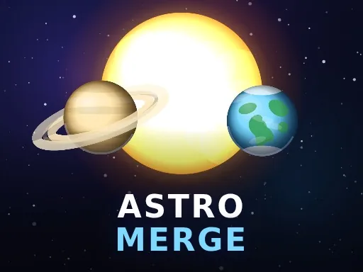 Astro Merge artwork with planets and a bright space background